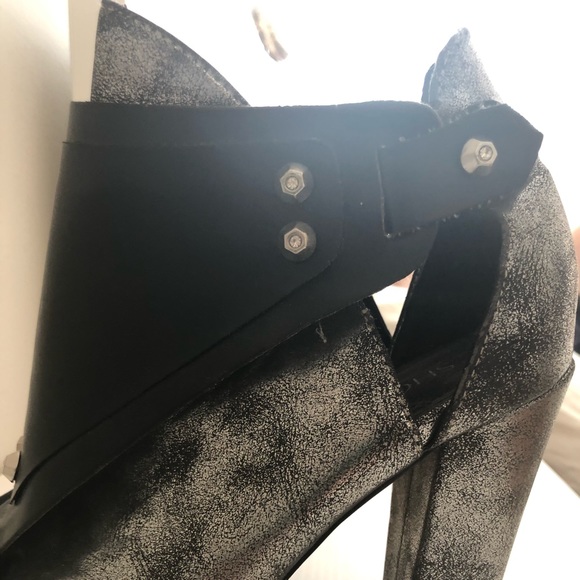 Silver Metallic and Black Peep Toe Booties - Picture 5 of 8